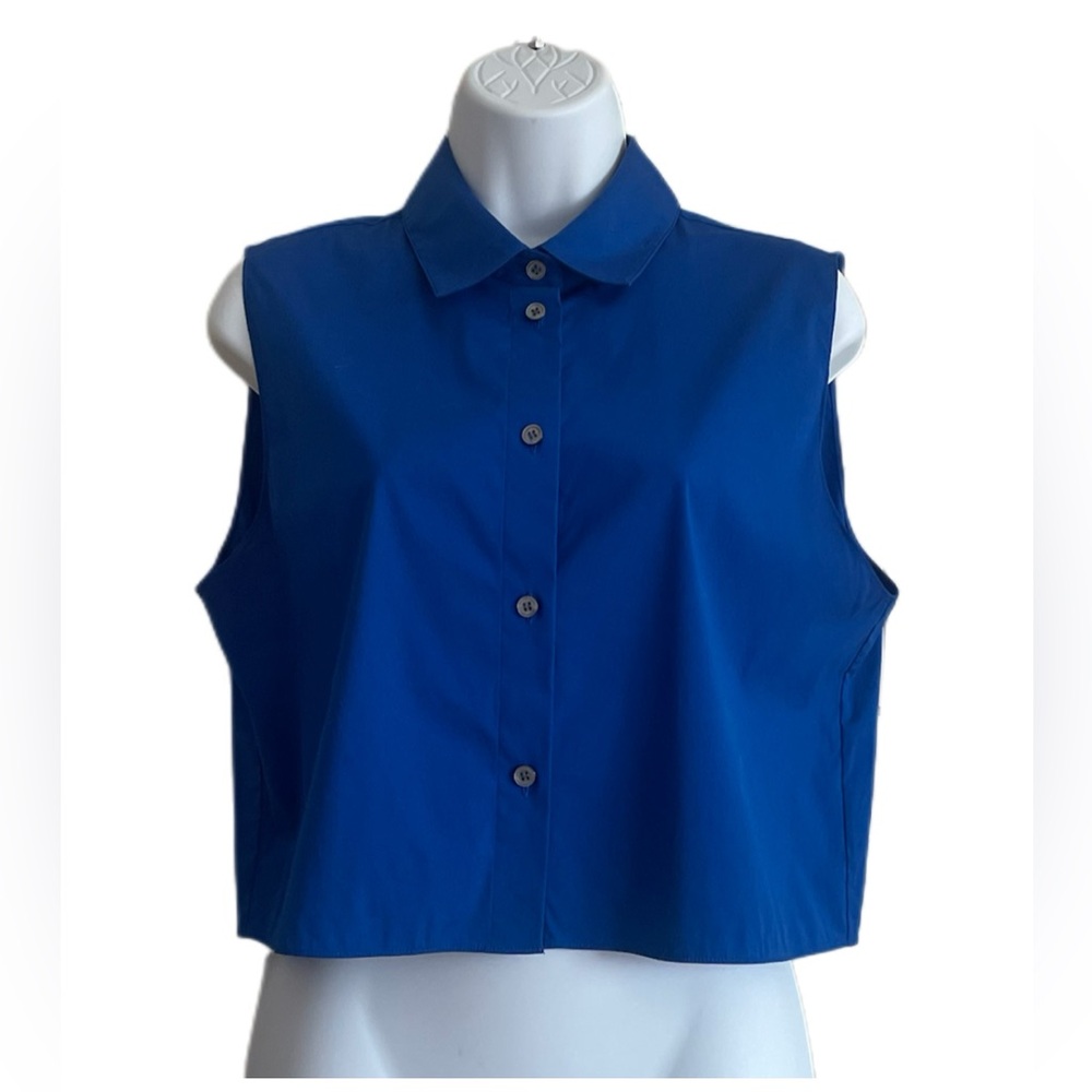 Theory Cobalt Blue Sleeveless Button-Up Blouse